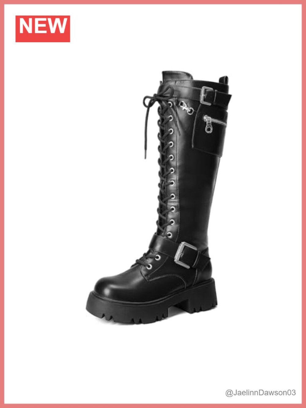Knee High Combat Boots Platform Heels Lace Up Zip Motorcycle Boot